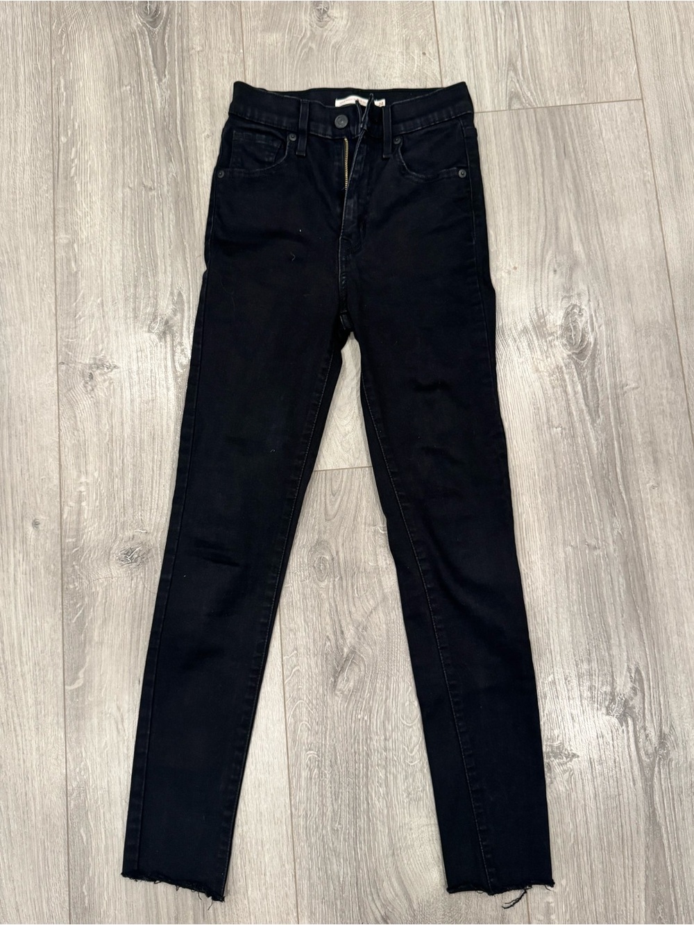 Levi’s Mile High Super Skinny High Rise Black Jeans W24 Raw Hem